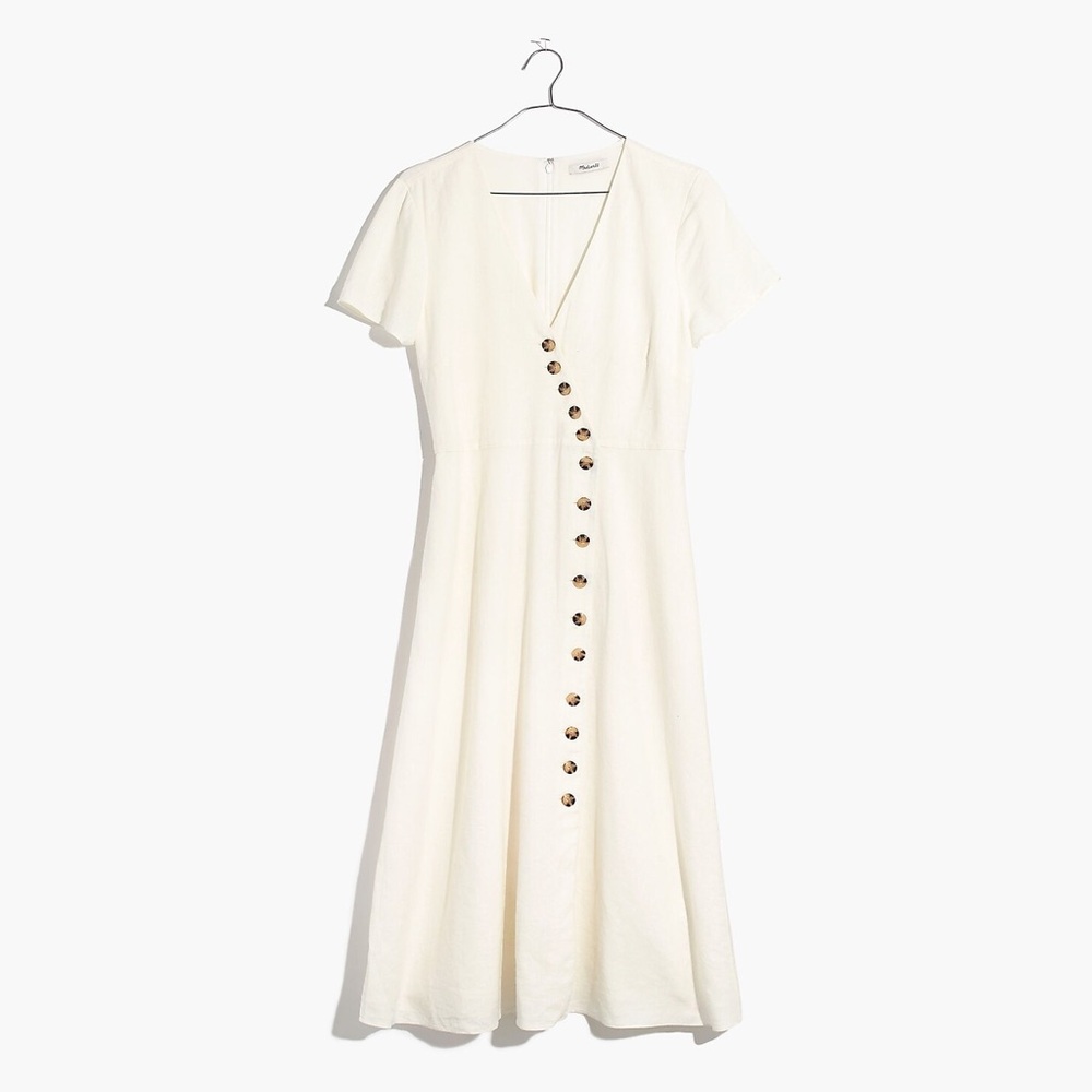 NWT Madewell Linen-Blend Button-Wrap Midi Dress in lighthouse - 8 - Picture 2 of 7